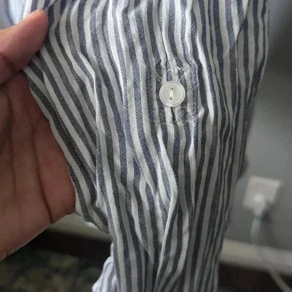 Velvet Heart Gray and White Stripe Long Sleeve Button Down with Embroidered Deta - Picture 8 of 11